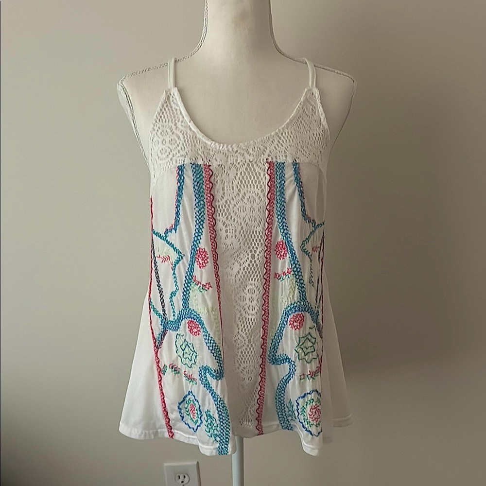 Embroidered Lace Spaghetti Strap Blousy Boho Summer Top